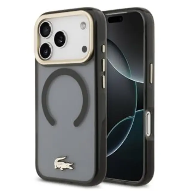 Lacoste PC/TPU Frosted Finish Gold Logo MagSafe Case for iPhone 17 Pro Black