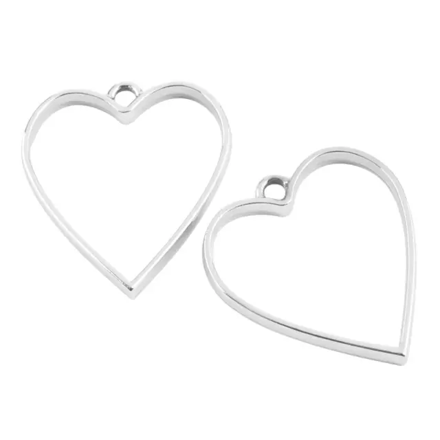 Μεταλλικό Κρεμαστό Open Back - Heart - 34x30.2x3.7mm - Platinum - 4τεμ