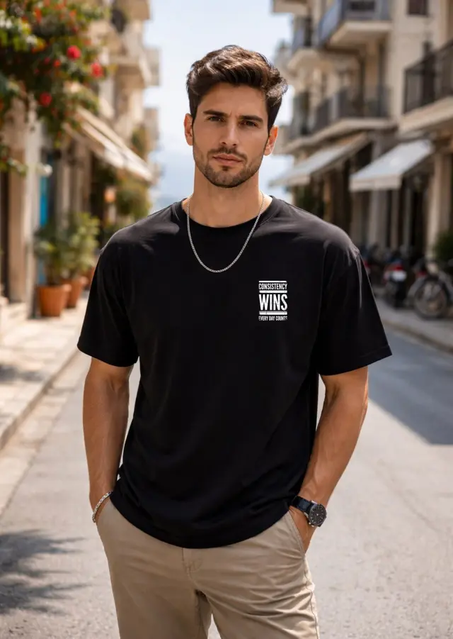 T-shirt Noshame® Oversized Μαύρο με τύπωμα Consistency Wins Every Day Counts - 152627 - XXL 2
