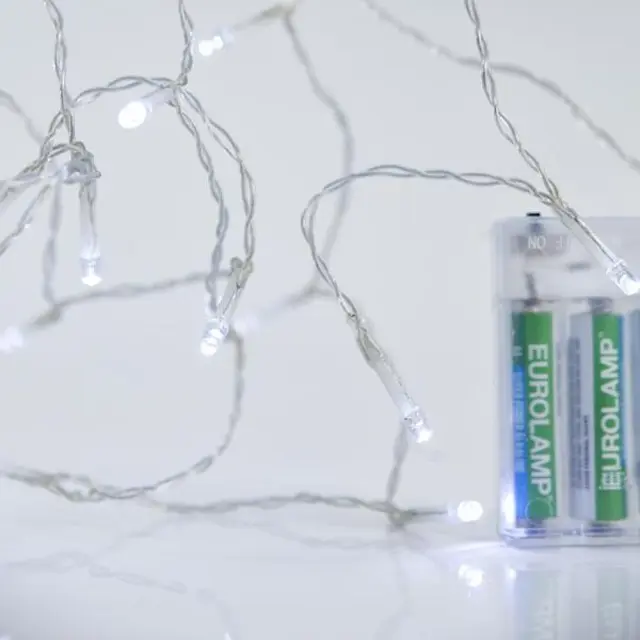 20 LED Με Προέκταση 50cm Διάφανο Καλώδιο Λευκό Φως Μπαταρίας IP20