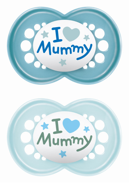 MAM Πιπίλα Ι Love Mummy & Daddy Σιλικόνης 6-16 μηνών 170SB2c Μπλε, 2 τεμάχια
