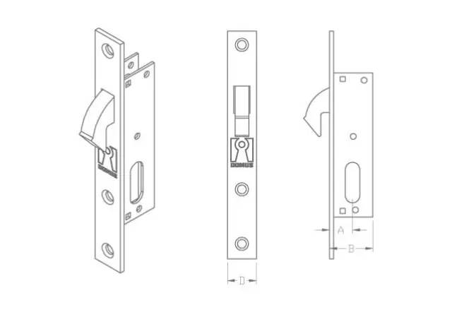 Domus 95030 - Κλειδαριά Συρόμενων Θυρών Γάντζου 30mm μόνο Σώμα σε Ασημί Χρώμα 2