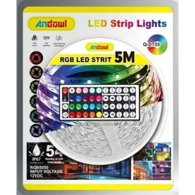 Andowl Αδιάβροχη Ταινία LED Τροφοδοσίας 12V RGB Μήκους 5m Σετ με Τηλεχειριστήριο και Τροφοδοτικό Τύπου SMD5050
