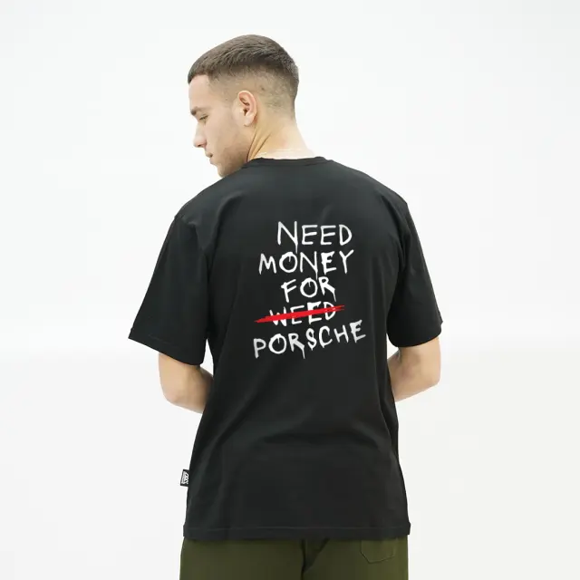 T-shirt Noshame® Oversized Μαύρο με τύπωμα Need Money For Porche - 122454 - XXL