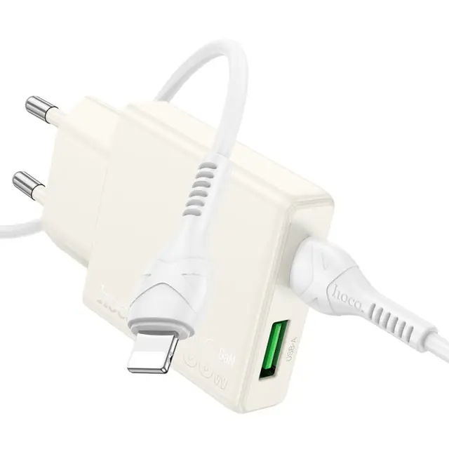 Hoco Φορτιστής με Θύρες USB-C, USB-A και Καλώδιο Lightning 30W Άσπρος N45