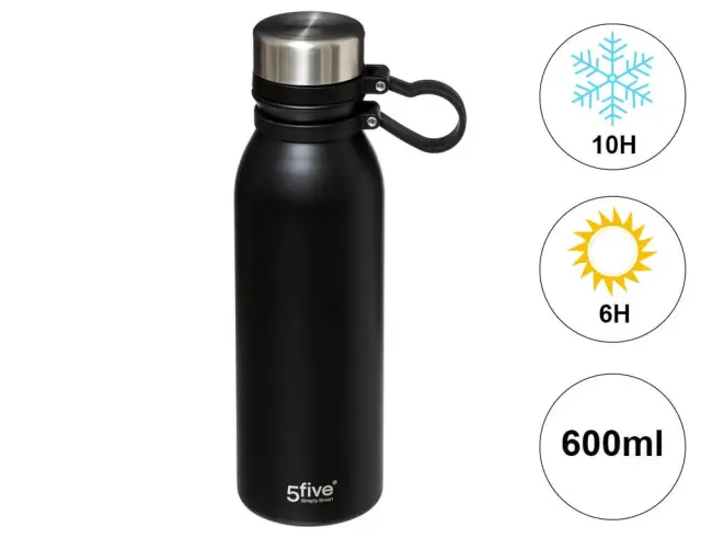 Μπουκάλι Θερμός 5five με λαβή, χωρητικότητα 600ml και διατήρηση θερμοκρασίας 6h ζεστό / 10h κρύο - Βlack 179645
