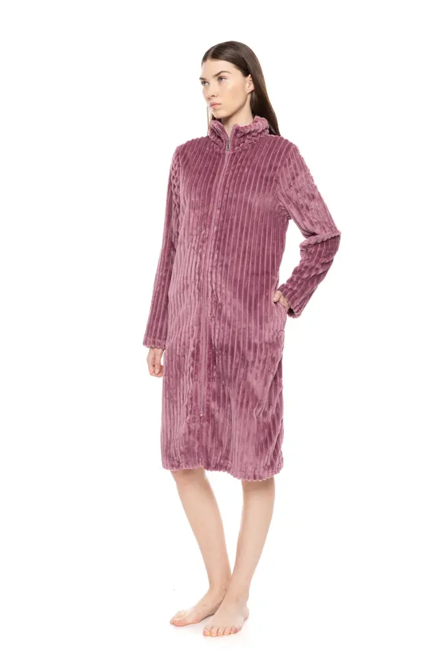 W1671 - Elephant Grey - ROBE ZIPPER FLEECE STRIPE - S 3