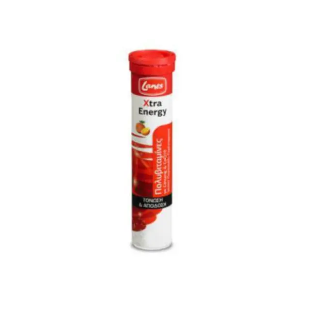 Lanes Xtra Energy Πολυβιταμίνη με Ginseng & Q10 για Τόνωση & Απόδοση, Γεύση Πορτοκάλι-Γκρέιπφρουτ, 20 Αναβράζοντα Δισκία