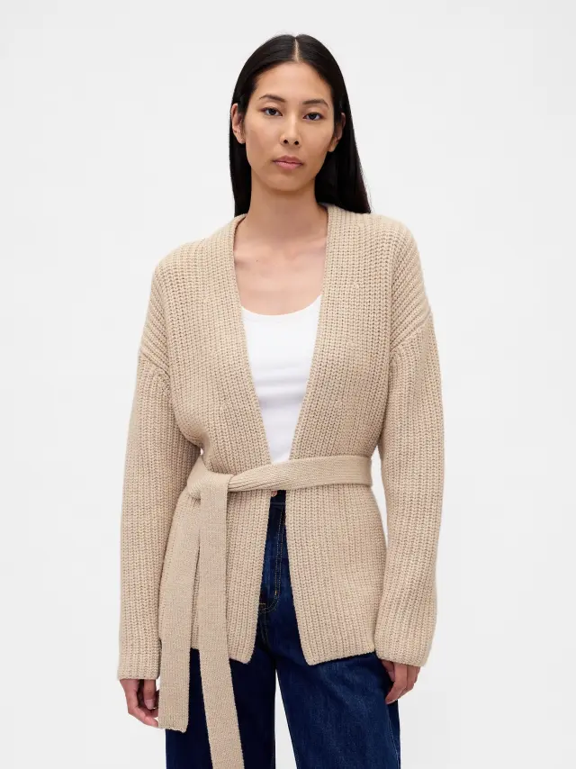 Oversized Ζακέτα με Ζώνη Moonstone heather beige