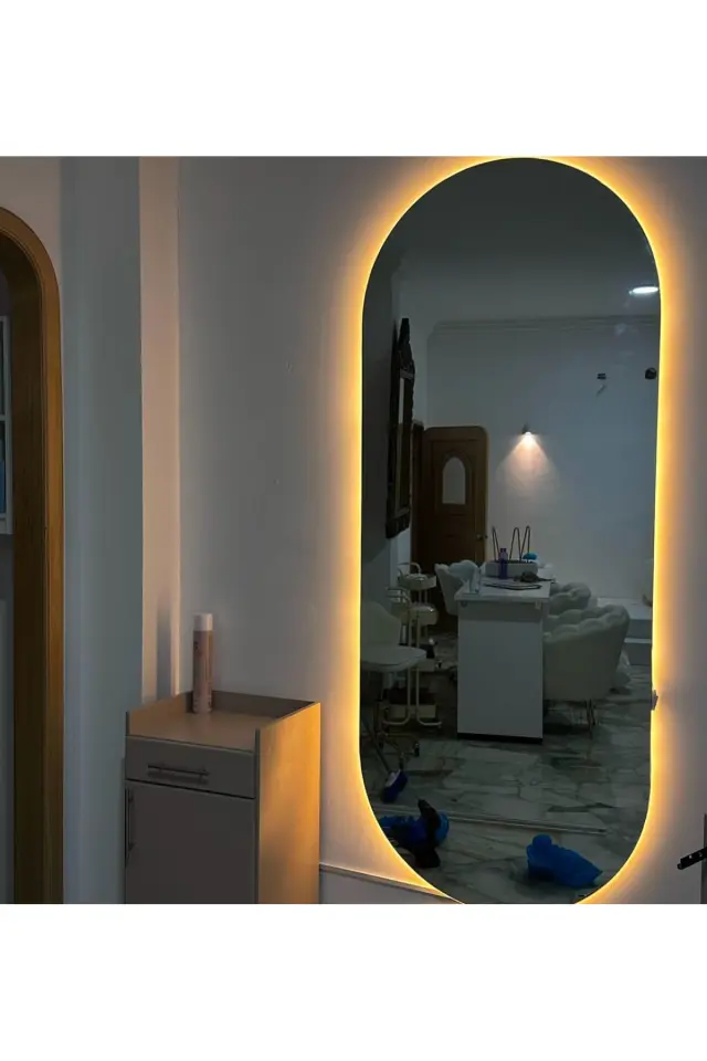 Stewehome Διακοσμητικός καθρέφτης με LED φωτισμό για σαλόνι κουζίνα μπάνιο και WC Καφέ 90x55 cm 2