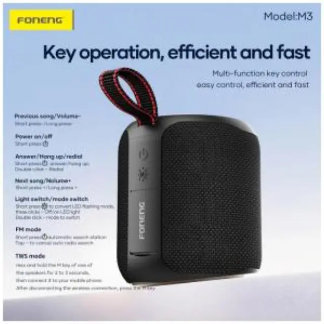 Φορητό Ηχείο Bluetooth Foneng M3 Deep Bass BT 5.4 2400mAh 10W Μαύρο N70782 2