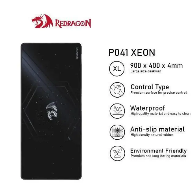 Redragon Xeon P041 XXL Gaming Mousepad 90x40cm με Speed Υφασμάτινη Επιφάνεια, Αντιολισθητική Βάση + Ραμμένες Άκρες – Μαύρο 3