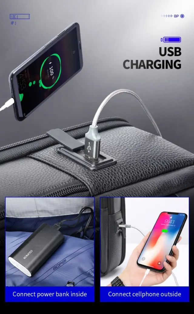 Δερμάτινο Σακίδιο πλάτης Αντικλεπτικό 24L Laptop 15,6 Bopai 61-121561 μαύρο - One Size 3