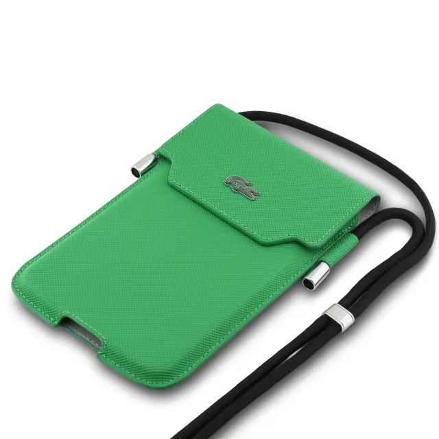 Lacoste PVC Iconic Petit Pique Metal Logo Phone Pouch XL Green 3