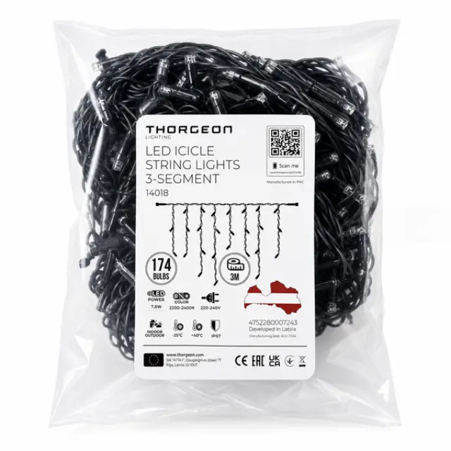 LED Icicle String Lights 7.8W 174LEDs 3m 3-segment 2200-2400K