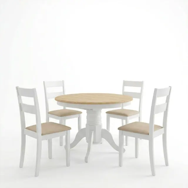 Τραπεζαρία Dallan Lars pakoworld 5τεμ λευκό rubberwood Φ100(+38)x100x75εκ 2