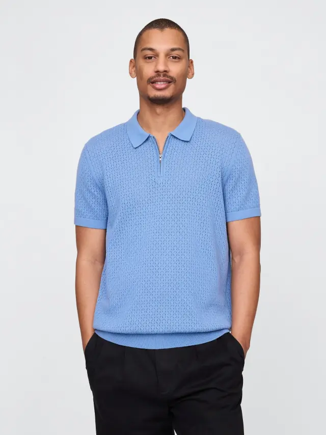 Μπλε Crochet Πόλο Πουκάμισο Soft corn flower - XL