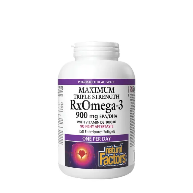 Natural Factors RxOmega-3 with Vitamin D3 Maximum Triple Strength 900 mg
