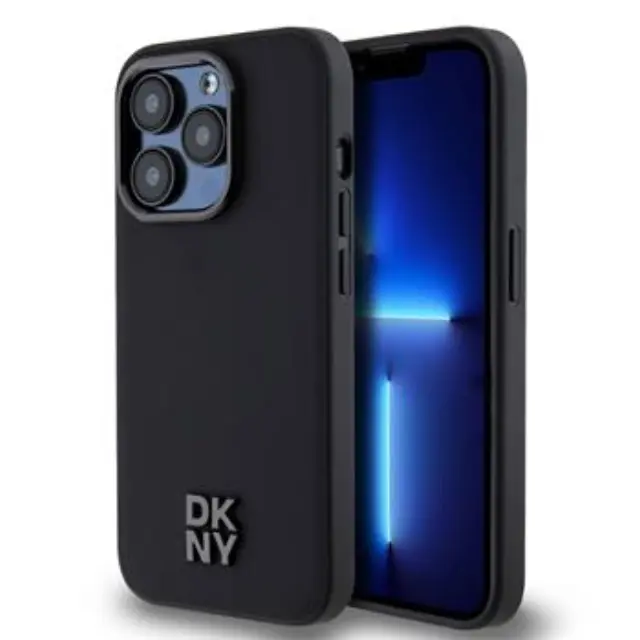 DKNY PU Leather Stack Logo Magsafe Case for iPhone 15 Pro Max Black