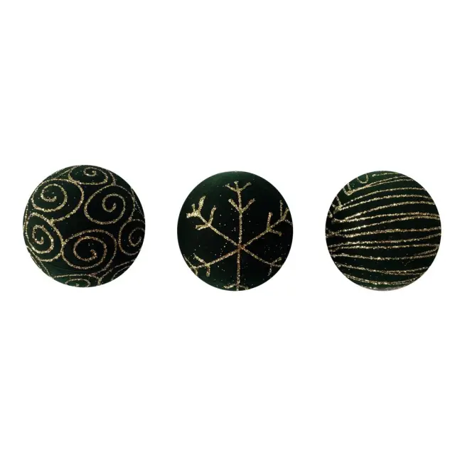 Μπάλα Decor Με Χρυσό Glitter Πράσινο 10cm Σε 3 Σχέδια