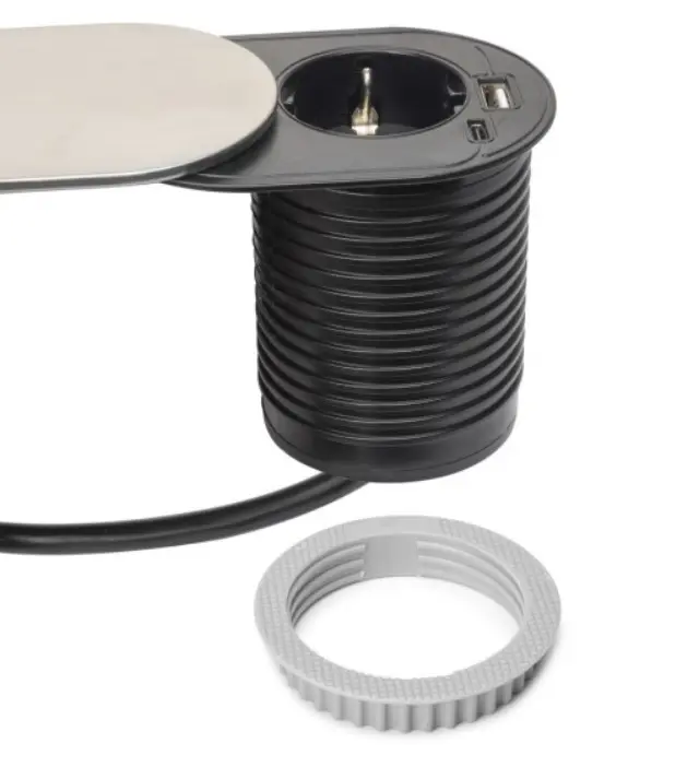 ΠΡΙΖΑ ΠΑΓΚΟΥ ΜΕ ΚΑΠΑΚΙ EMUCA FLAT 60 5048965 Φ-60ΜΜ 1 ΣΟΥΚΟ & 1 USB-Α & 1 USB-C ΑΣΗΜΙ 3
