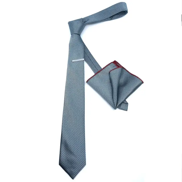 Γραβάτα Microfiber σε Σιέλ Μοτίβο Σετ με Μαντηλάκι 2