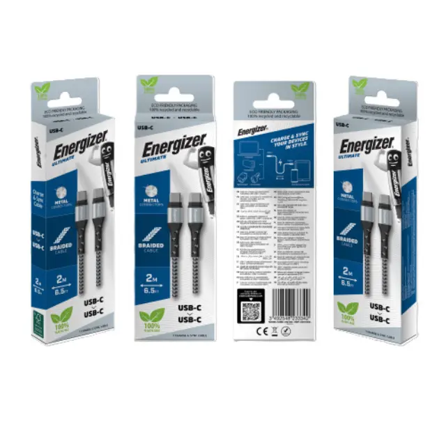 Καλώδιο σύνδεσης Energizer Metal & Braided Nylon Cable USB-C σε USB-C 2.0 Ασημί 2m 2