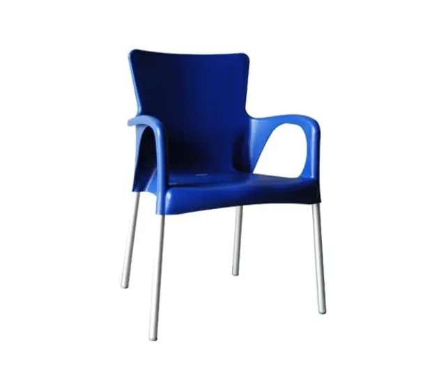 Πολυθρόνα LARA Αλουμίνιο/PP Silver/Μπλε 55x52x85cm