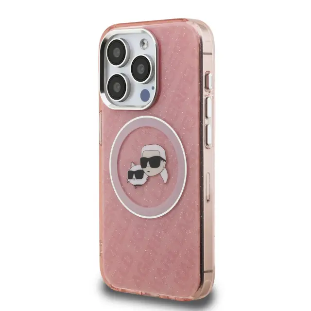 Karl Lagerfeld IML K&CH Heads Repeated Logo MagSafe Case for iPhone 15 Pro Pink 2