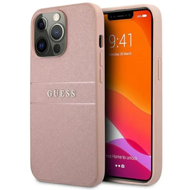 GUESS case for IPHONE 14 Pro Max (Saffiano With Metal Logo) pink