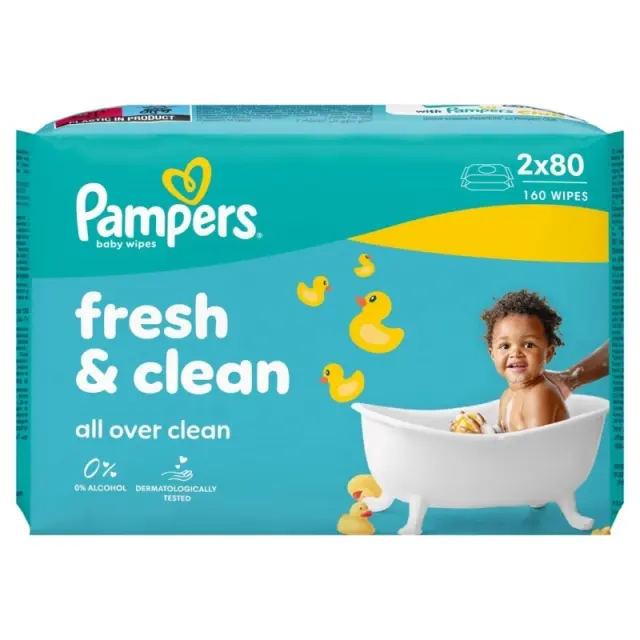 Pampers Fresh + Clean Wet Wipes 160 Τεμάχια (2x80 Τεμάχια) 2