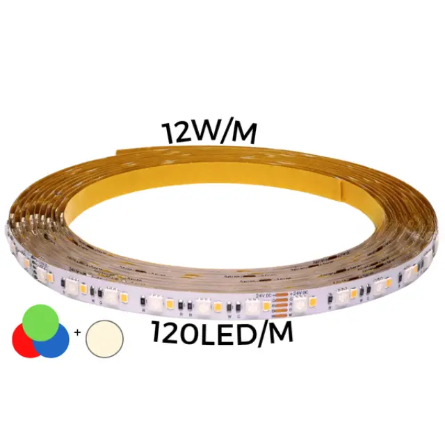 LED strip 24W/m 120led/m RGB+WW 3000K IP20 24V 60'000h CRI>90 (5m)