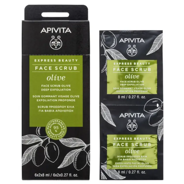 Apivita | Express Beauty | Scrub Προσώπου με Ελιά για Βαθιά Απολέπιση | 2x8ml 2