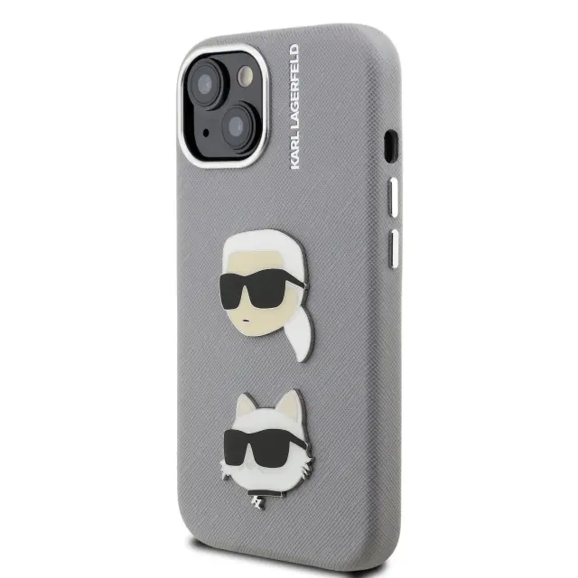 Karl Lagerfeld Grained PU K&CH Heads Case for iPhone 15 Grey 2