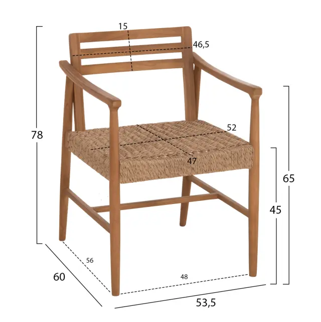 ΠΟΛΥΘΡΟΝΑ ΤΡΑΠΕΖΑΡΙΑΣ FB918351 ΞΥΛΟ TEAK & ΣΧΟΙΝΙ VIRO ΦΥΣΙΚΟ 53,5x60x78Υεκ 2