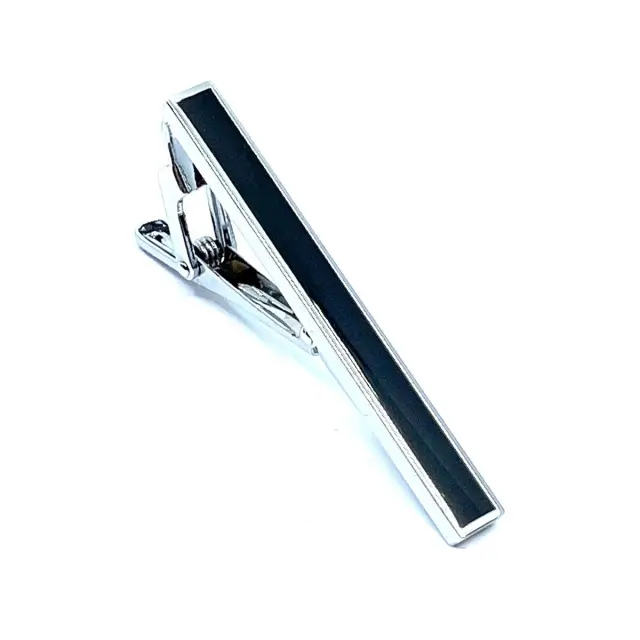 Ασημί Μαύρο Κλιπ Γραβάτας 5,5 cm με Σμάλτο – LGTC/5.5-30