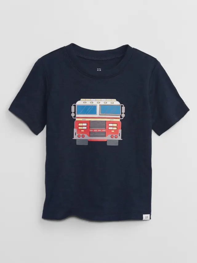 Μπλε babyGap Graphic Μπλούζα tapestry navy firetruck - 12-18M