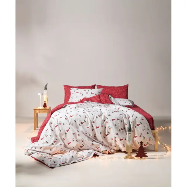 Σετ Παπλωματοθήκη Υπέρδιπλη 3 Τεμαχίων Kentia Feliz Off White-Red-Green-White 225x245