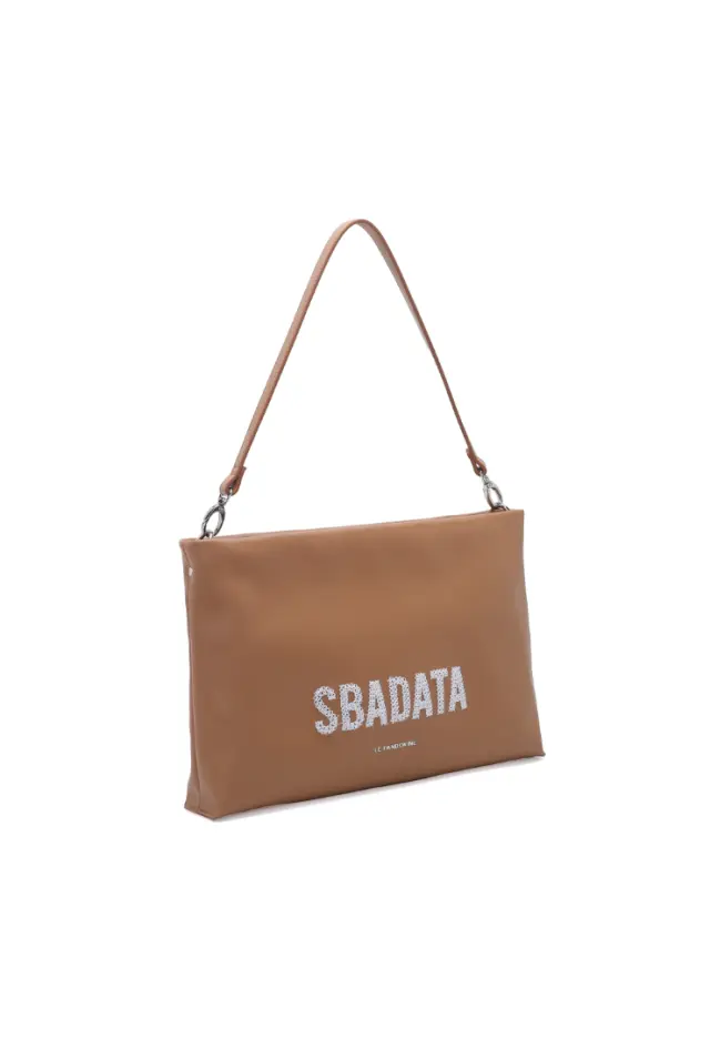 LE PANDORINE - Veronica clutch bag with handle and embroidered writing in natural color 2