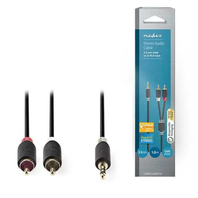 Καλώδιο 2x RCA αρσ. - 3,5mm Stereo αρσ, 1m.