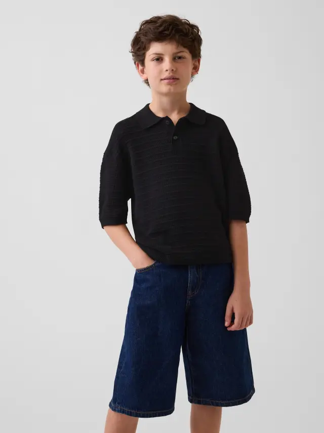 Παιδικό Πουλόβερ Polo Χαλαρής Γραμμής Black