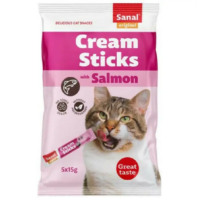 Sanal Λιχουδιά Γάτας Κρεμώδη Στικς Σολομού 5x15gr