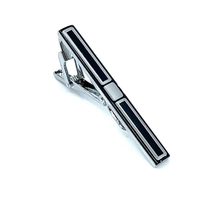 Ασημί Μαύρο Κλιπ Γραβάτας 5,5 cm με Σμάλτο – LGTC/5.5-25