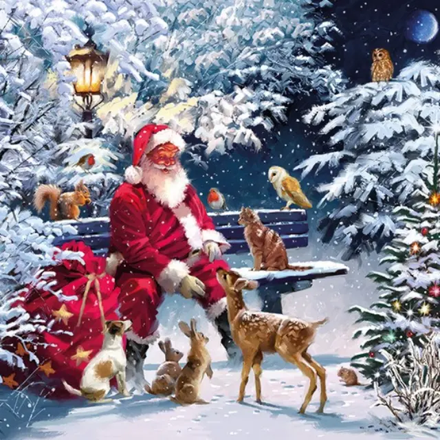 Χαρτοπετσέτα για Decoupage, Santa On Bench, 1τεμ.