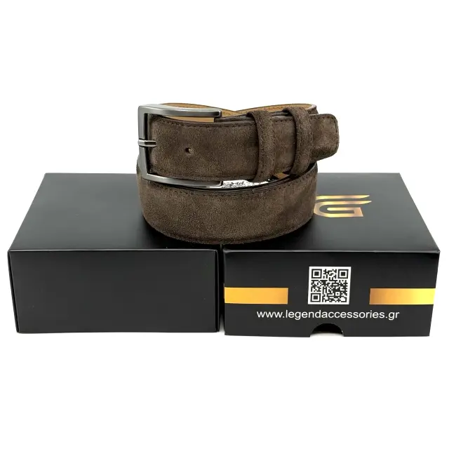 Καφέ Δερμάτινη Ζώνη Nubuck Suede 3,5 cm 2