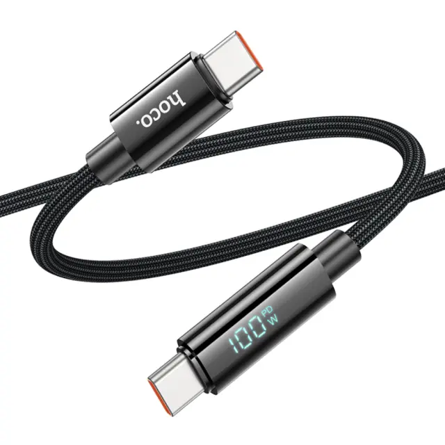 Καλώδιο Σύνδεσης Hoco U125 Benefit USB-C σε USB-C PD100W 3A για Γρήγορη Φόρτιση με Ένδειξη Φόρτισης Braided Μαύρο 1.2m