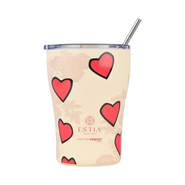 Estia Coffee Mug Save The Aegean Ανακυκλώσιμο Ποτήρι Θερμός Ανοξείδωτο Tender Lace με Καλαμάκι 350ml