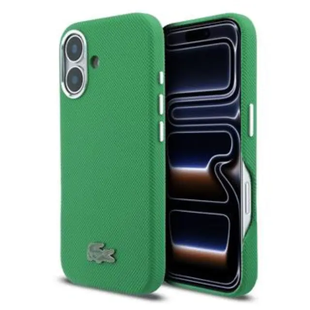 Lacoste PVC Iconic Petit Pique Metal Logo MagSafe Case for iPhone 16 Estragon Green