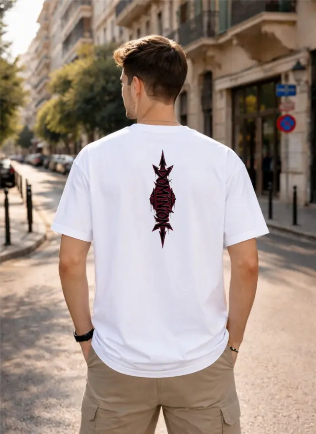 T-shirt Noshame® Oversized Λευκό με τύπωμα Dominion - 152644 - XXL