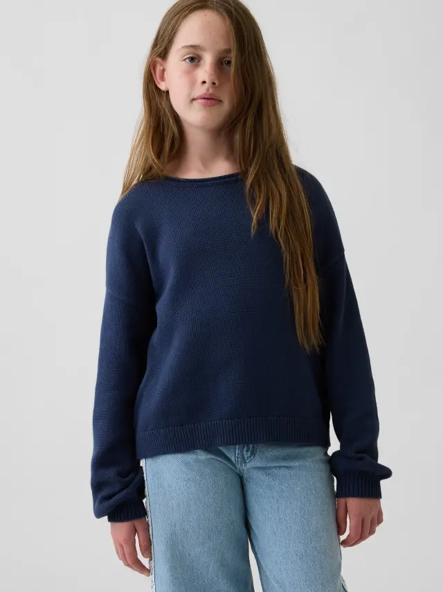 Παιδικό Πουλόβερ Oversized Γραμμής από 100% Βαμβάκι Vintage navy